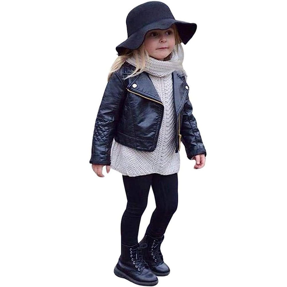 Admireme Toddler Baby Boy Girl Motorcycle Faux Leather Jackets Coat Winter Outwear PU Jacket Oblique Zipper