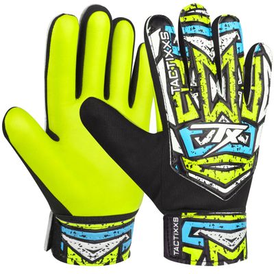 TACTIXXS Soccer Goalkeeper Gloves for Kids Boys Children Youth, Funky Football Goalie Gloves Anti Slip 4mm Latex Palm with Strong Grip (Yellow Fluroscent, Size 4 Suitable for 6-9 Years)