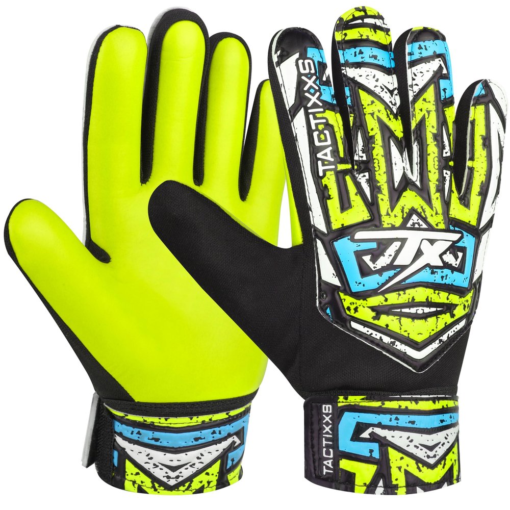 TACTIXXS Soccer Goalkeeper Gloves for Kids Boys Children Youth, Funky Football Goalie Gloves Anti Slip 4mm Latex Palm with Strong Grip (Yellow Fluroscent, Size 4 Suitable for 6-9 Years)