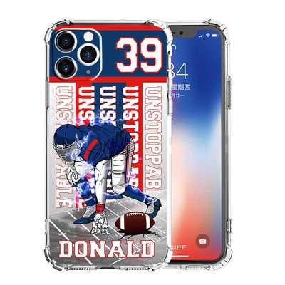 KALUOLAN Custom Football Style Case for iPhone 15 14 13 12 11 Xs Max XR Plus Pro Mini,Customized Sports Player Phone Case in Your Name Number,Clear Shockproof Protective Cover(Houston Bule)