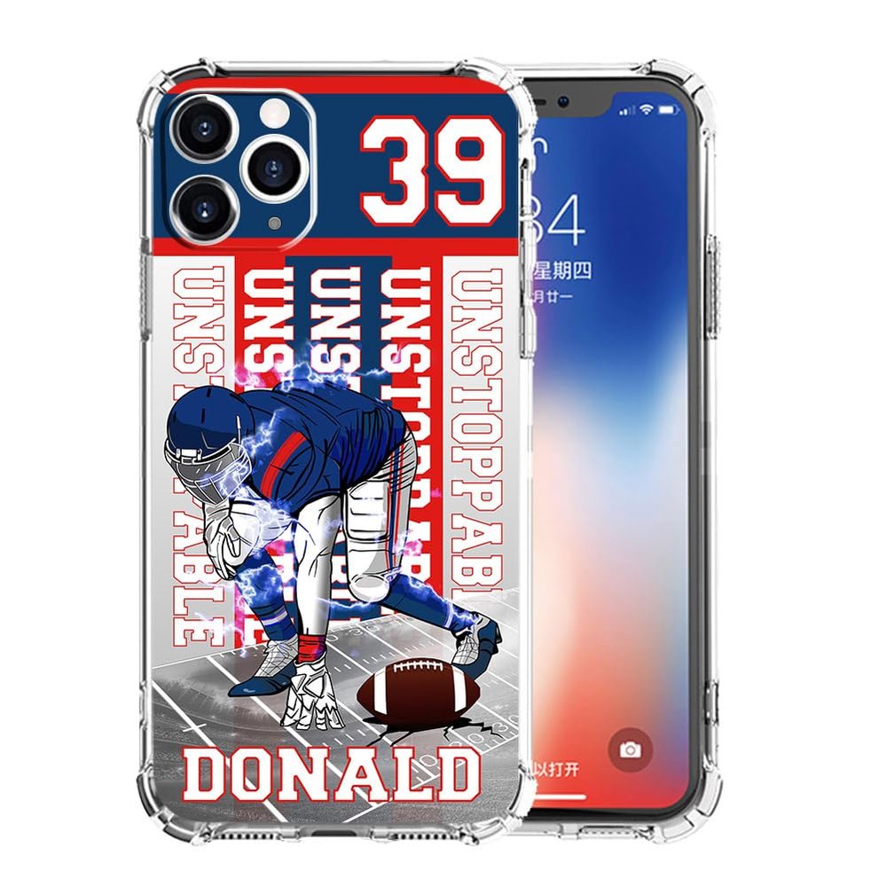 KALUOLAN Custom Football Style Case for iPhone 15 14 13 12 11 Xs Max XR Plus Pro Mini,Customized Sports Player Phone Case in Your Name Number,Clear Shockproof Protective Cover(Houston Bule)