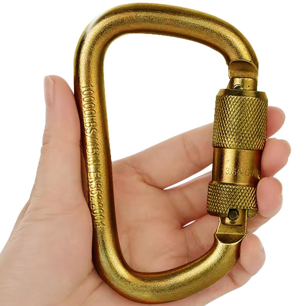 VLBOTE Heavy Duty Alloy Steel Auto-Locking Climbing Carabiner - 45KN Twist Lock Carabiner for Rock and Tree Climbing, Quick Release, Rescue, and Mountaineering. ANAB Certified, 4.21-inch, Large, Gold