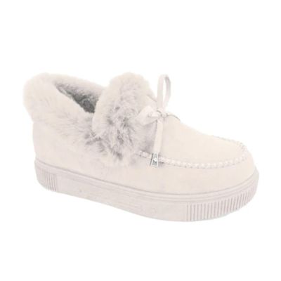 Women's Winter Flat Boots Warm Durable Shoes Fur Lining Ankle Snow Boots Flats Platform Thick Plush Walking Loafer Women's Ankle Boots (Color : White, Size : 10.5)