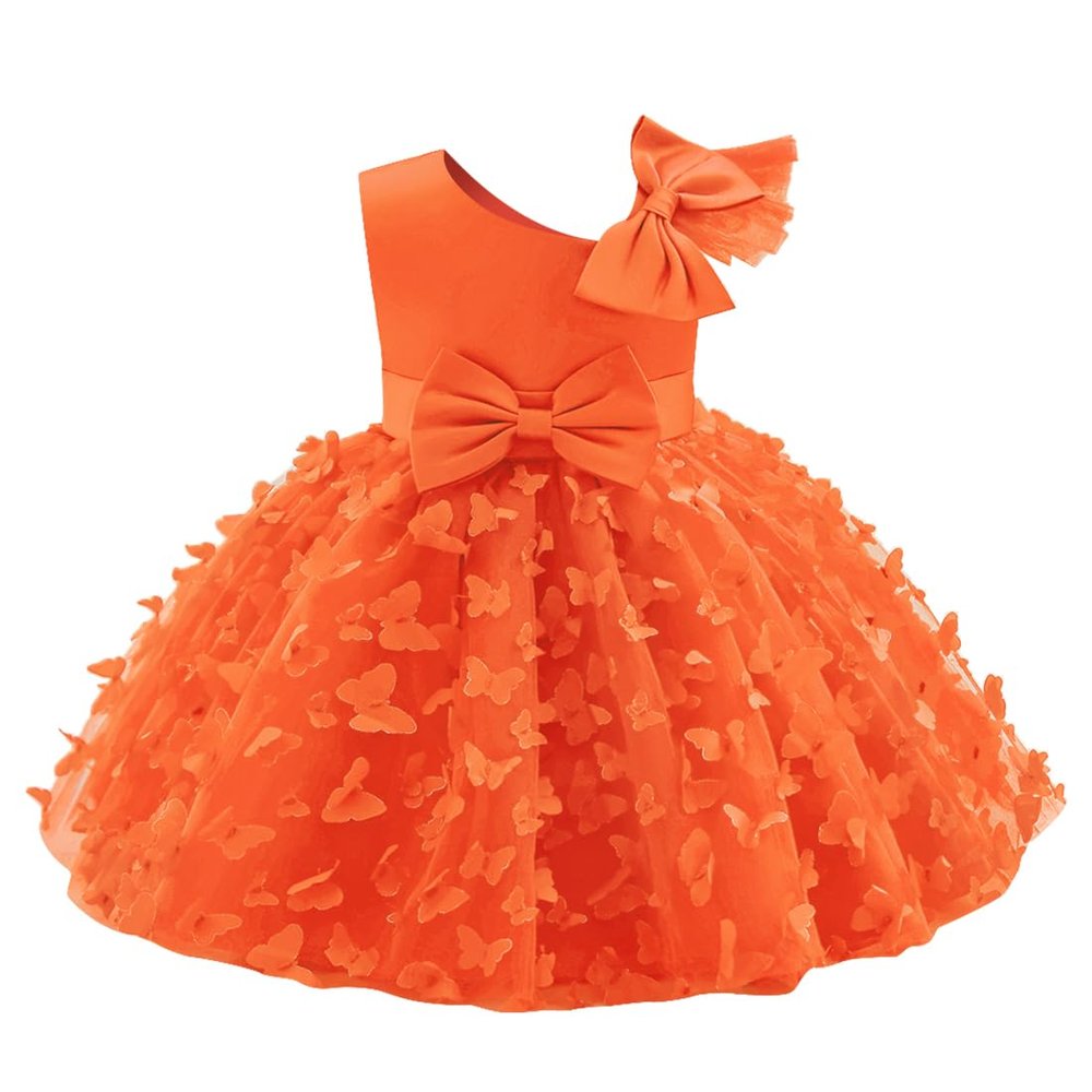Baby Girls One-Shoulder Butterfly Tulle Princess Dress Kids Toddler Ball Gown Wedding Formal Party Dresses Orange Red 4-5 Years