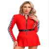 Alvivi Women Sexy Halloween Race Car Driver Costume Checkerboard Long Sleeve Dress with Belt Christmas Costume Red 3X-Large view 1
