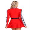 Alvivi Women Sexy Halloween Race Car Driver Costume Checkerboard Long Sleeve Dress with Belt Christmas Costume Red 3X-Large view 2