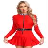 Alvivi Women Sexy Halloween Race Car Driver Costume Checkerboard Long Sleeve Dress with Belt Christmas Costume Red 3X-Large view 3