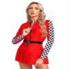Alvivi Women Sexy Halloween Race Car Driver Costume Checkerboard Long Sleeve Dress with Belt Christmas Costume Red 3X-Large view 4