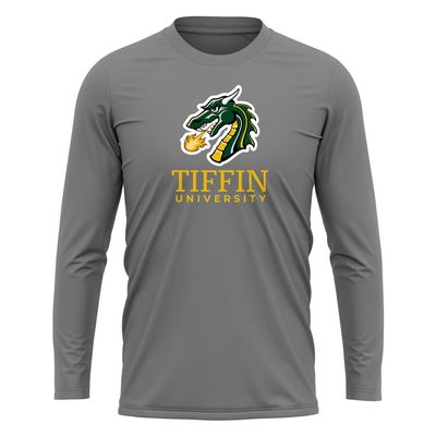 Campus Lab Tiffin University Adult Men's Sport Long Sleeve Shirt Primary Logo, Charcoal, Large