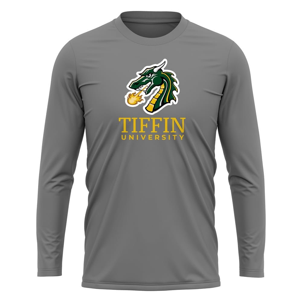 Campus Lab Tiffin University Adult Men's Sport Long Sleeve Shirt Primary Logo, Charcoal, Large