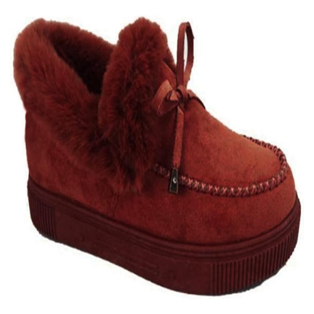 Women's Winter Flat Boots Warm Durable Shoes Fur Lining Ankle Snow Boots Flats Platform Thick Plush Walking Loafer Women's Ankle Boots (Color : Wine, Size : 6)