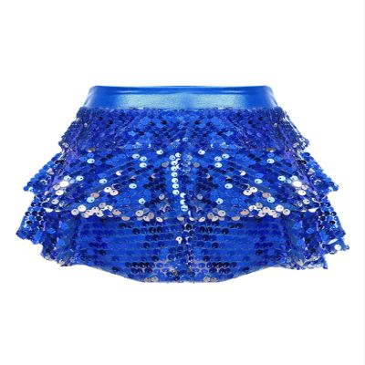 winying Kids Girls 3-Layers Ruffle Sequin Dance Mini Skirt Elastic Waist Sparkle Metallic Skirts for Fashion Party Royal Blue 12 Years