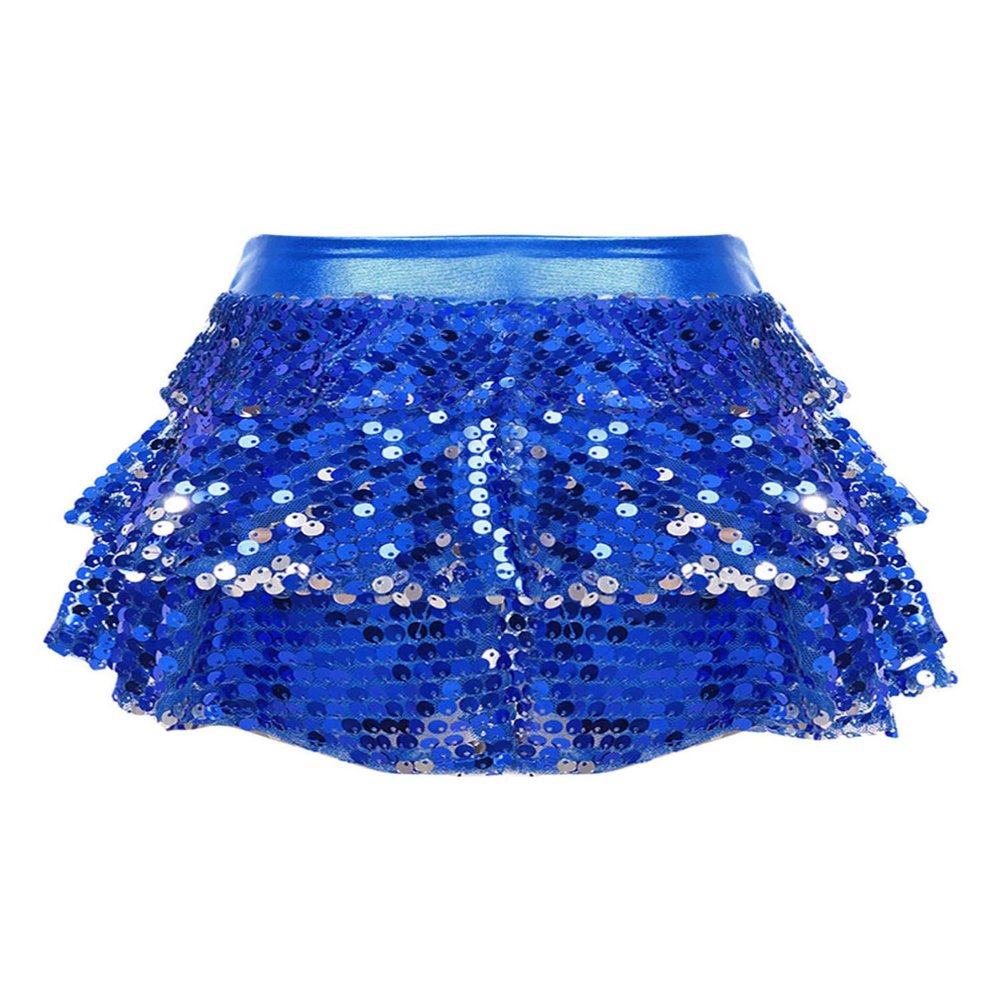 winying Kids Girls 3-Layers Ruffle Sequin Dance Mini Skirt Elastic Waist Sparkle Metallic Skirts for Fashion Party Royal Blue 12 Years