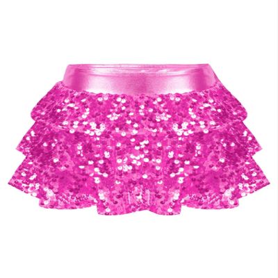 winying Kids Girls 3-Layers Ruffle Sequin Dance Mini Skirt Elastic Waist Sparkle Metallic Skirts for Fashion Party Hot Pink 12 Years