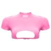 Alvivi Womens Wetlook Leather Cutout Back Zipper Crop Top Short Sleeve T-Shirts Disco Dance Club Party Blouse Pink Small view 3