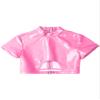 Alvivi Womens Wetlook Leather Cutout Back Zipper Crop Top Short Sleeve T-Shirts Disco Dance Club Party Blouse Pink Small view 4