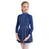 FEESHOW Girls Shiny Diamond Hollow Back Figure Ice Skating Dress Long Sleeve Mesh Splice Ballet Roller Skating Dress Navy Blue 16 Years view 4