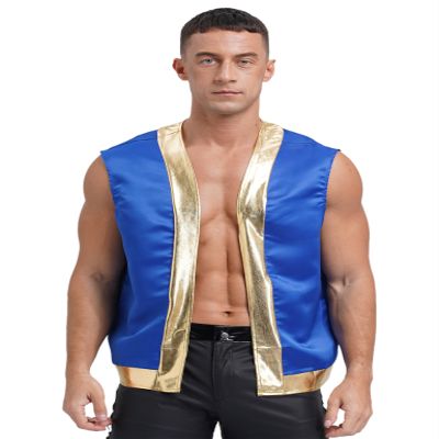 Lejafay Men Medieval Victorian Sleeveless Vest Gold Trims Figure Gothic Waistcoat Arabian Jacket Top Shiny Royal Blue A XX-Large