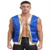Lejafay Men Medieval Victorian Sleeveless Vest Gold Trims Figure Gothic Waistcoat Arabian Jacket Top Shiny Royal Blue A XX-Large view 1