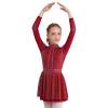 FEESHOW Girls Shiny Diamond Hollow Back Figure Ice Skating Dress Long Sleeve Mesh Splice Ballet Roller Skating Dress Burgundy 14 Years view 2