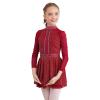 FEESHOW Girls Shiny Diamond Hollow Back Figure Ice Skating Dress Long Sleeve Mesh Splice Ballet Roller Skating Dress Burgundy 14 Years view 4