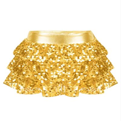 winying Kids Girls 3-Layers Ruffle Sequin Dance Mini Skirt Elastic Waist Sparkle Metallic Skirts for Fashion Party Gold 4 Years