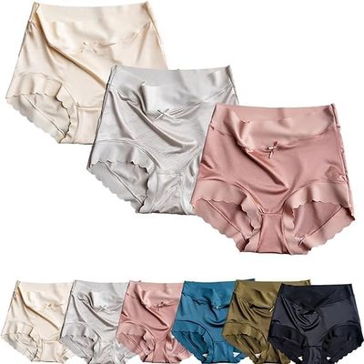 COALHO Premium Satin Ice Silk Moisture-absorbing Panties, Women's Seamless High Waist Tummy Control Shapewear Shaping Briefs (F,L)