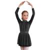 FEESHOW Girls Shiny Diamond Hollow Back Figure Ice Skating Dress Long Sleeve Mesh Splice Ballet Roller Skating Dress Black 14 Years view 3