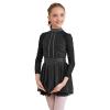 FEESHOW Girls Shiny Diamond Hollow Back Figure Ice Skating Dress Long Sleeve Mesh Splice Ballet Roller Skating Dress Black 14 Years view 4