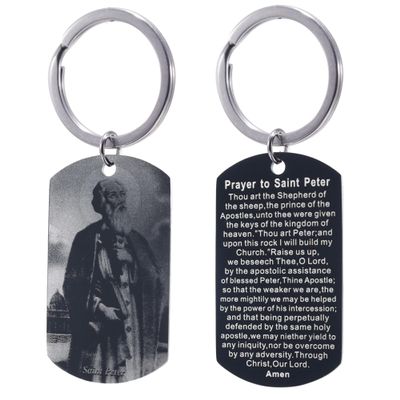 Patron Saints Catholic Keychain,Christian Bible Religious Scripture Gifts, Communion,Confirmation Keyring (Prayer to Saint Peter)