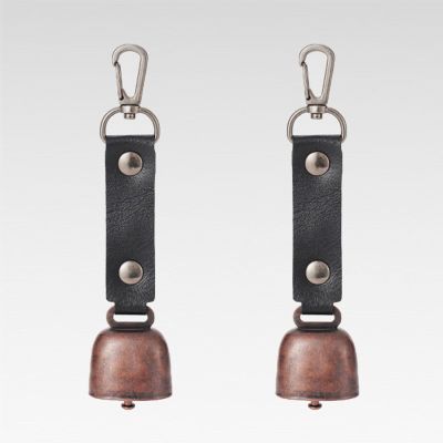Dxcaicc Bell with Magnetic Silencer, Leather Cast Iron Wind Bell,Outdoor Bells with Leather Strap,Bear Bells for Home Garden Yard Decor,Hiking,Biking,Camping,Black