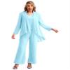 JEYPINMI Women Chiffon 3 Piece Trouser Suit Mother of The Bride Pantsuit Tank Tops Jacket Long Pant Outfits Sky Blue Large view 1