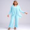 JEYPINMI Women Chiffon 3 Piece Trouser Suit Mother of The Bride Pantsuit Tank Tops Jacket Long Pant Outfits Sky Blue Large view 3
