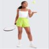 CRZ YOGA Girls Feathery-Fit Soft Athletic Shorts with Zipper Pocket - Tennis Soccer Running Casual Liner Kids Teen Neon Yellow X-Large view 2