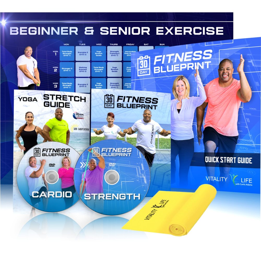 Exercise for Seniors & Beginners- Fun 30 day workout plan- Step by Step Comprehensive Package: 7 Workouts + Stretching Guide + Resistance Band + Easy to Follow Calendar. Get Energized & Stronger!