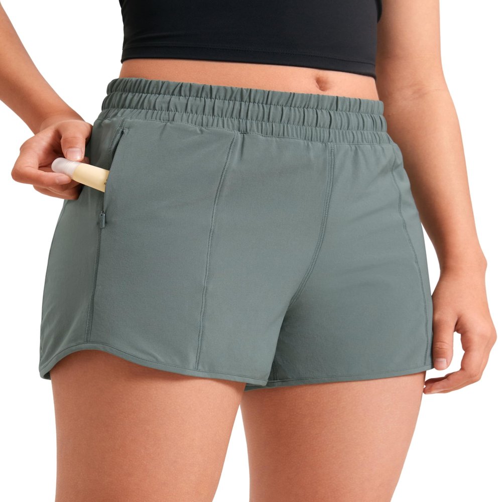 CRZ YOGA Girls Feathery-Fit Soft Athletic Shorts with Zipper Pocket - Tennis Soccer Running Casual Liner Kids Teen Grey Sage XX-Large
