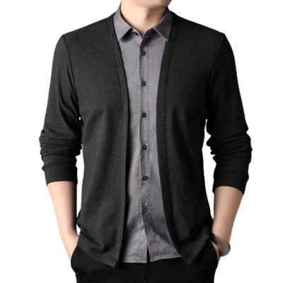 Men's Fake Two Piece Shirt Collar Knitted Cardigan, Autumn Slim Sweater Coat Knitting Cardigan V Neck T-Shirt (US, Alpha, 3X-Large, Regular, Regular, Black Gray)