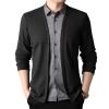 Men's Fake Two Piece Shirt Collar Knitted Cardigan, Autumn Slim Sweater Coat Knitting Cardigan V Neck T-Shirt (US, Alpha, 3X-Large, Regular, Regular, Black Gray) view 1