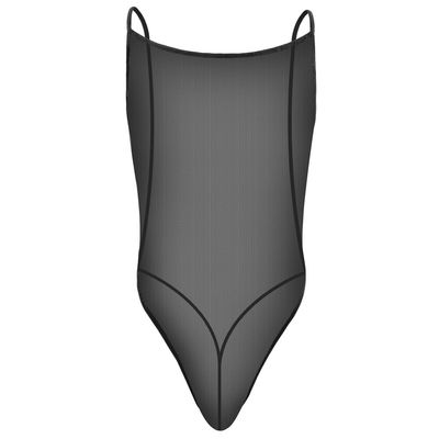 Piameywen Men's Mesh Wrestling Suit Deep U Neck Top High Cut Dance Leotard Bodysuit Backless Underwear