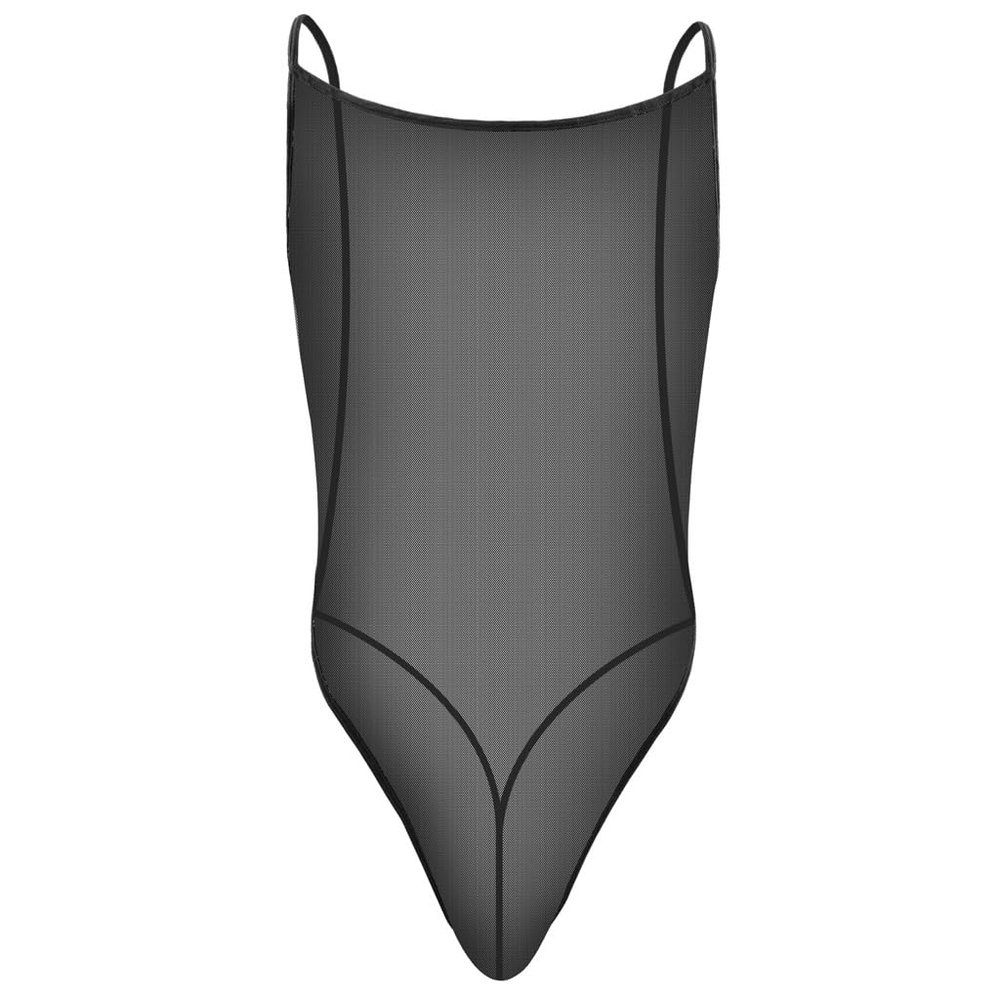 Piameywen Men's Mesh Wrestling Suit Deep U Neck Top High Cut Dance Leotard Bodysuit Backless Underwear