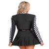 Alvivi Women Sexy Halloween Race Car Driver Costume Checkerboard Long Sleeve Dress with Belt Christmas Costume Black X-Large view 2