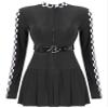 Alvivi Women Sexy Halloween Race Car Driver Costume Checkerboard Long Sleeve Dress with Belt Christmas Costume Black X-Large view 3