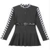 Alvivi Women Sexy Halloween Race Car Driver Costume Checkerboard Long Sleeve Dress with Belt Christmas Costume Black X-Large view 4