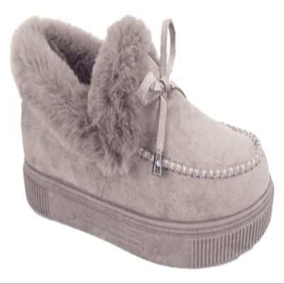 Women's Winter Flat Boots Warm Durable Shoes Fur Lining Ankle Snow Boots Flats Platform Thick Plush Walking Loafer Women's Ankle Boots (Color : Gray, Size : 8)