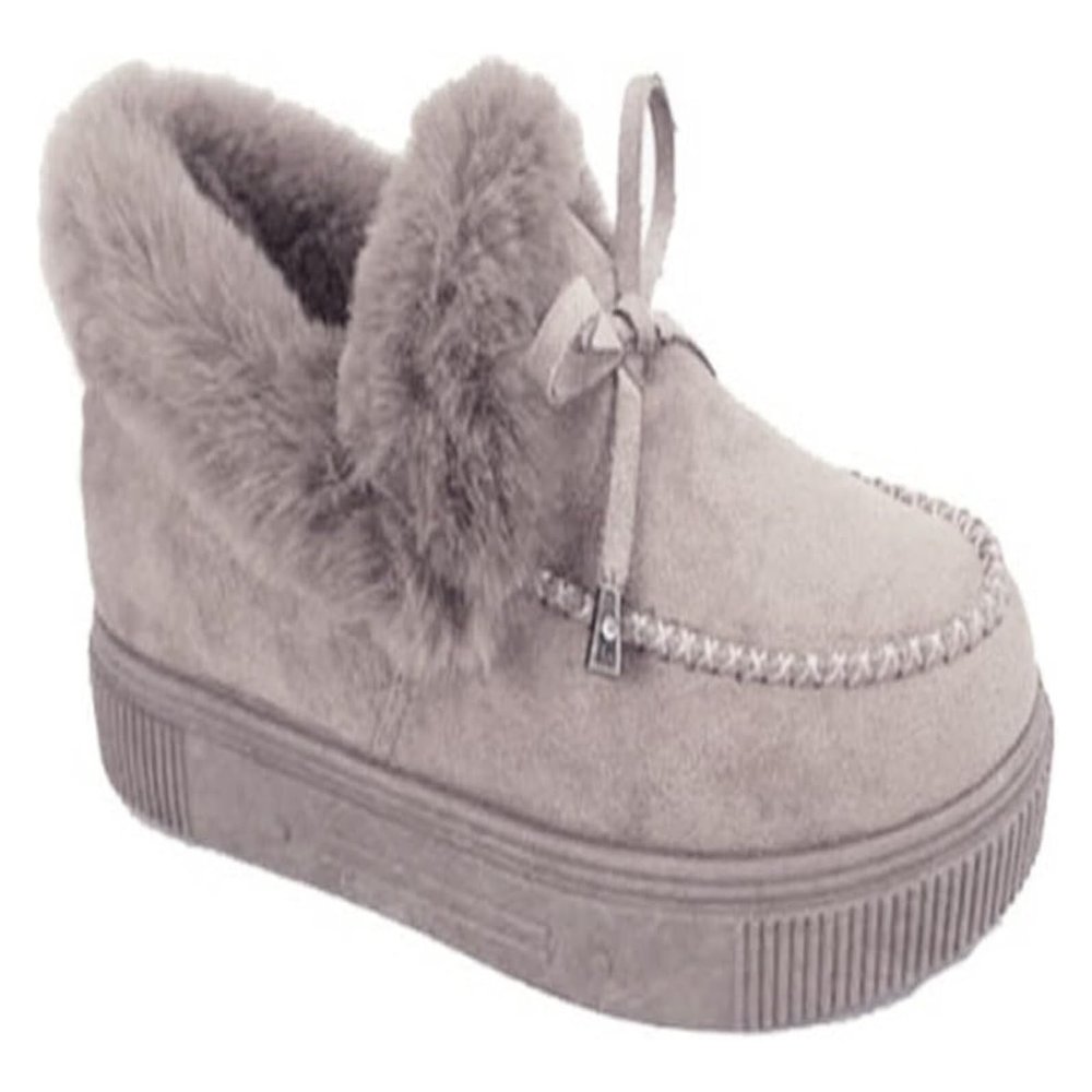 Women's Winter Flat Boots Warm Durable Shoes Fur Lining Ankle Snow Boots Flats Platform Thick Plush Walking Loafer Women's Ankle Boots (Color : Gray, Size : 8)