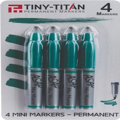 Tiny-Titan Mini Markers, Keychain Clip, Golf Ball Marker, Clip On Nurse's Badge - Green Ink - Fine Point - 4 Pens