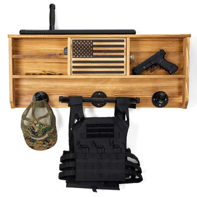 Tactical Gear Wall Mount Hanger & Hook for Motorcycle Helmets with American Flag Lock Storage, Police Gifts Gear for Father, Road Bikes, Army Gear, Helmet Holder Wall Mount Stand, Plate Carrier Rack