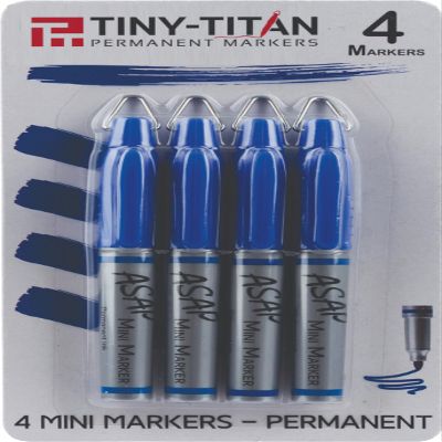 Tiny-Titan Mini Markers, Keychain Clip, Golf Ball Marker, Clip On Nurse's Badge - BLUE Ink - Fine Point - 4 Pens
