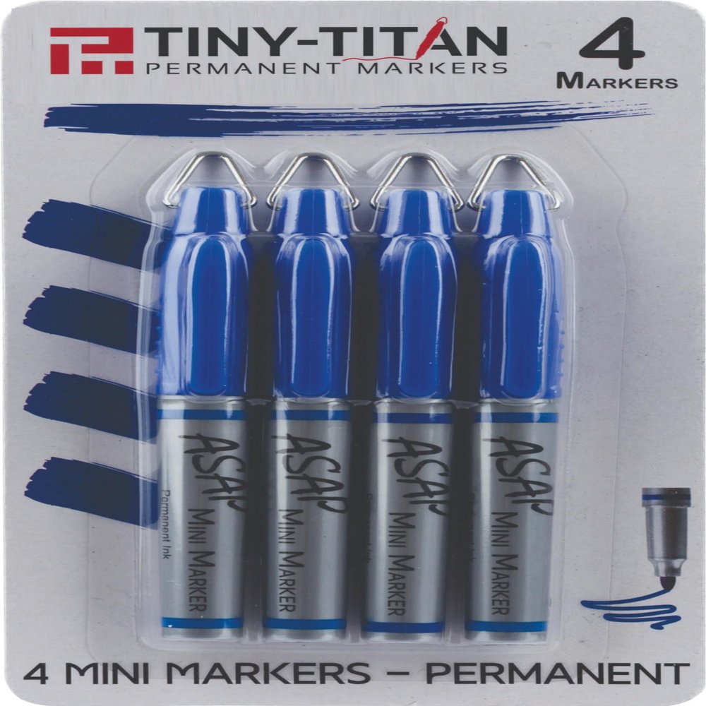 Tiny-Titan Mini Markers, Keychain Clip, Golf Ball Marker, Clip On Nurse's Badge - BLUE Ink - Fine Point - 4 Pens