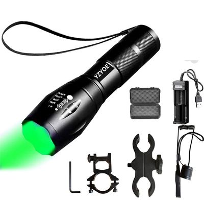 YZYOE Rechargeable Green Light Tactical Flashlight500 Yard Green Light Zoomable Flashlight Observation Lights with Pressure Switch Universal Picatinny Rail Mount kit.